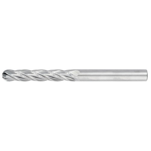 1/8" 4Flute 1"LOC 3"OAL 1/8"Shk Round Shank Ball Nose Uncoated Carbide End Mill (GP)