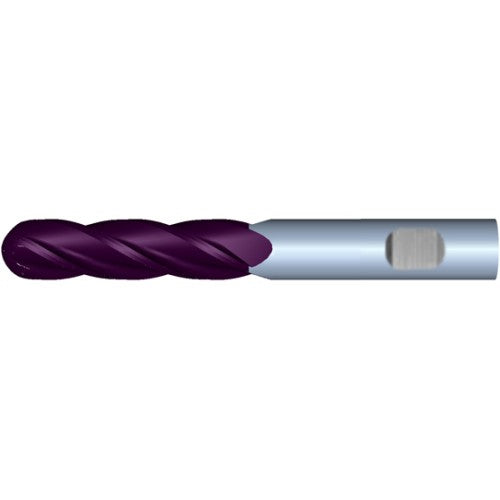 3/8" 4Flute 1-1/8"LOC 3"OAL 3/8"Shk Weldon Shank Ball Nose TiALN Carbide End Mill (HP)
