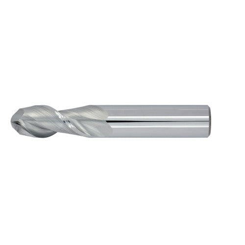 1/2" 2Flute 1-1/4"LOC 3"OAL 1/2"Shk Round Shank Ball Nose Uncoated Carbide End Mill Medium/Finisher (UHPA)