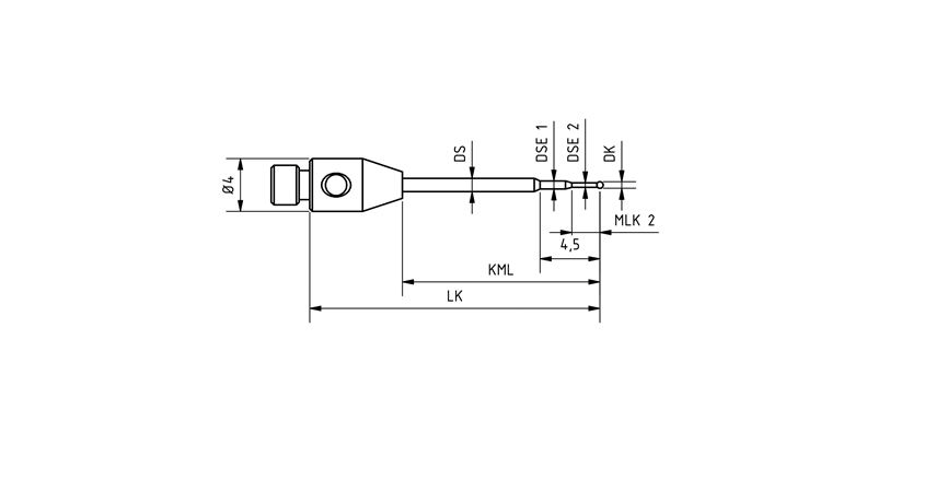 SM3 M03 022 RCA - Stepped Micro M3 CMM Stylus, 0.3mm Ruby Ball, 22mm Tungsten Carbide Stem, EWL 15mm