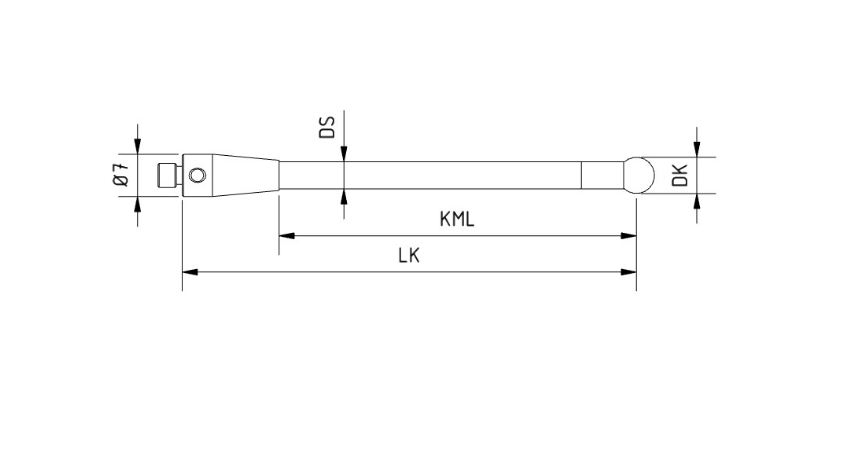 SM4 060 100 RCF - Straight M4 Stylus, 6mm Ruby Ball, 100mm Carbon fiber, 84mm EWL
