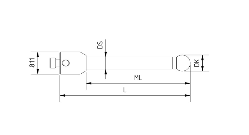 SM5 100 065 RCE - Straight M5 CMM Stylus 10mm Ruby Ball, 65mm Ceramic Stem, EWL 52.5mm