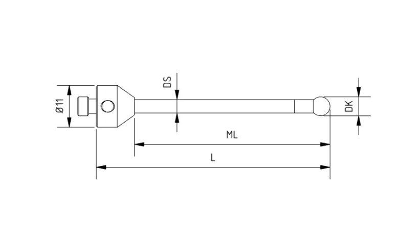 SM5 050 075 RCE - Straight M5 CMM Stylus 5mm Ruby Ball, 75mm Ceramic Stem, EWL 65mm