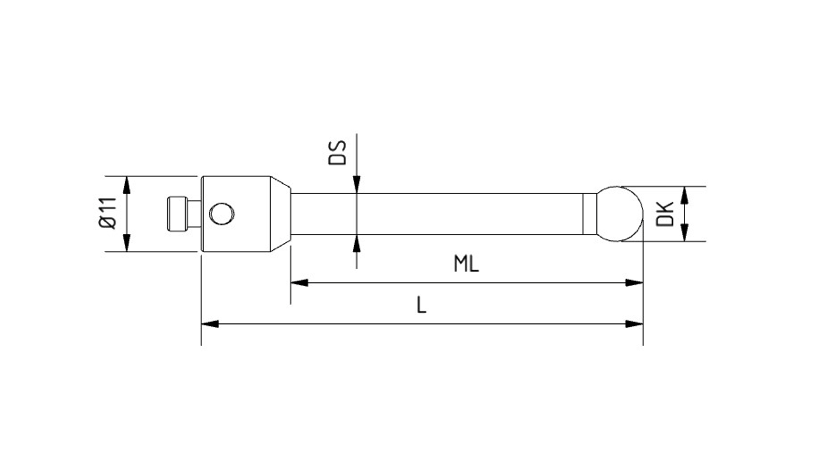 SM5 080 100 RCF - Straight M5 CMM Stylus, 8mm Ruby Ball, 100mm Carbon Fiber Stem, 87mm EWL