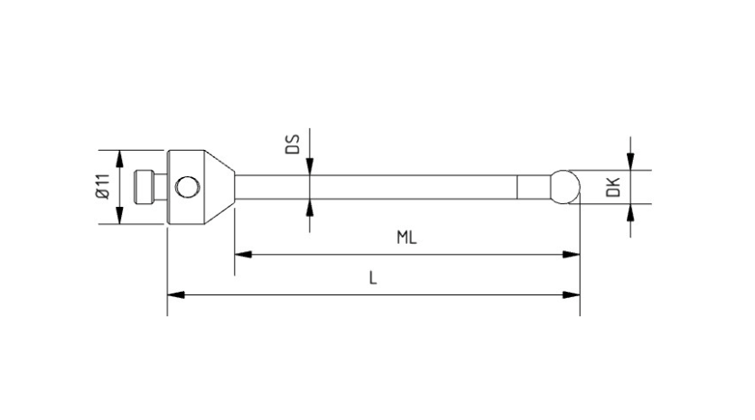 SM5 030 025 RCF - Straight M5 CMM Stylus, 3mm Ruby Ball, 25mm Carbon Fiber Stem, 15mm EWL
