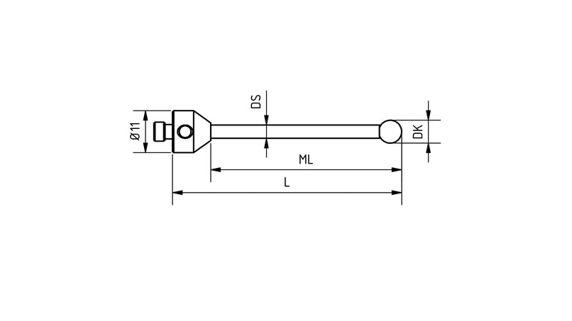 SM5 030 050 SCA - Straight M5 CMM Stylus 3mm Silicon Nitride Ball, 50mm Tungsten Carbide Stem, EWL 40mm