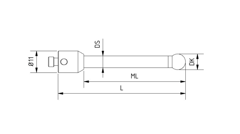 SM5 050 100 SCF - Straight M5 CMM Stylus 5mm Silicone Nitrite Ball, 100mm Carbon Fiber Stem, EWL 90mm