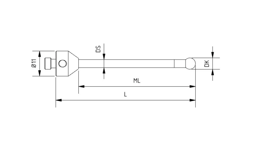 SM5 030 033 SCF - Straight M5 CMM Stylus 3mm Silicone Nitrite Ball, 33mm Carbon Fiber Stem, EWL 23mm