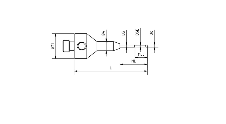 SM5 S10 025 SCA - Stepped M5 CMM Stylus, 1mm Silicon Nitride Ball, 25mm Tungsten Carbide Stem, 15mm EWL
