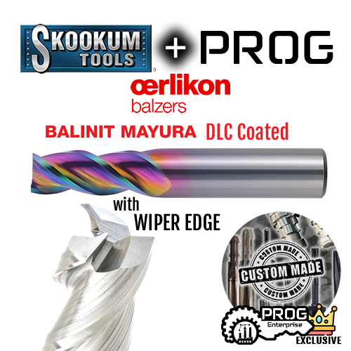 1/4" 3Flute 3/4"LOC 2-1/2"OAL 1/4"Shk Round Shank .020 Corner Radius Balinit Mayura DLC Carbide End Mill with Wiper Edge Medium/Finisher (UHPA)