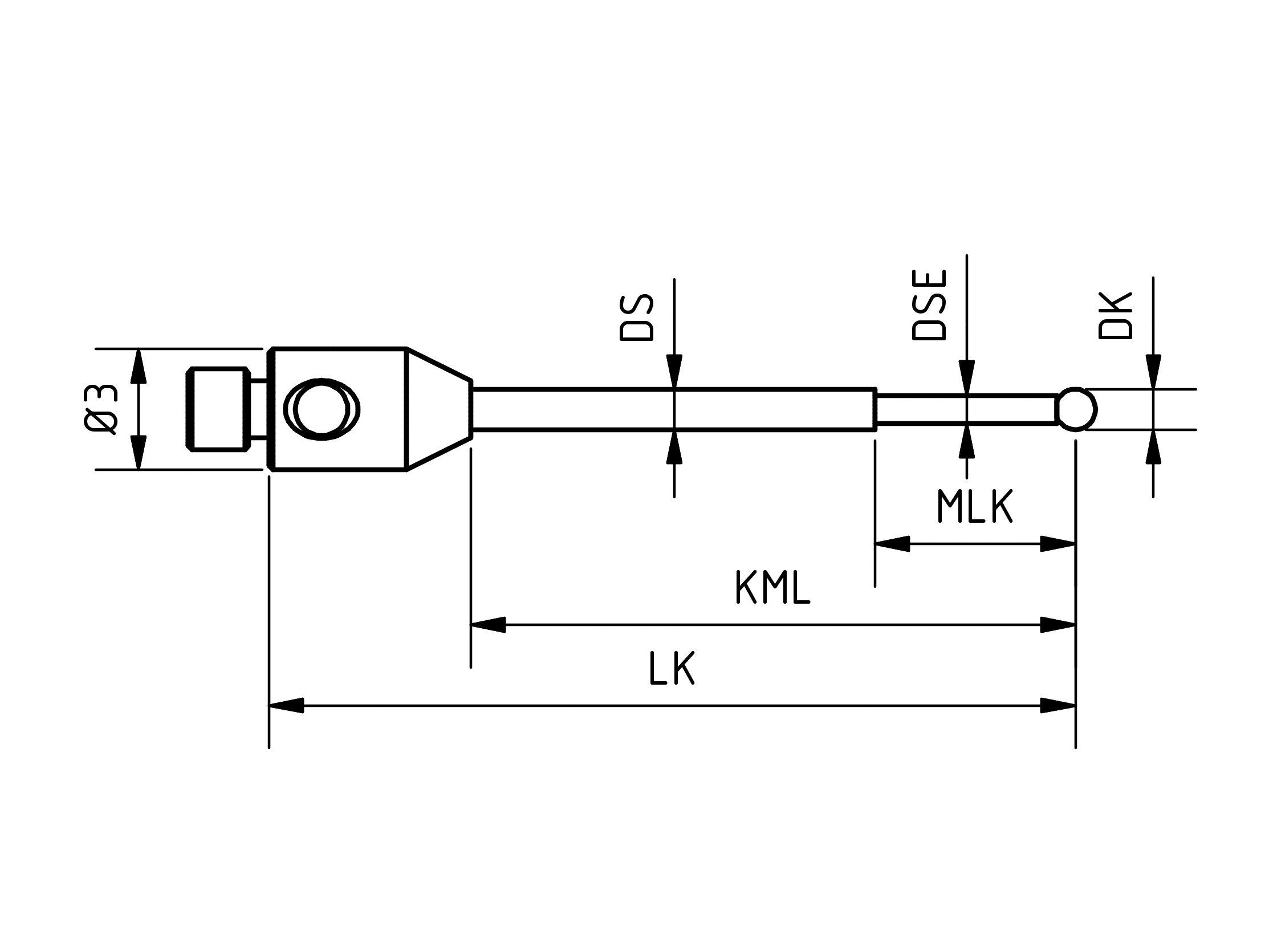 SM2 S10 020 RCA - Stepped Micro M2 CMM Stylus 1mm Ruby Ball, 20mm Tungsten Carbide Stem, EWL 15mm