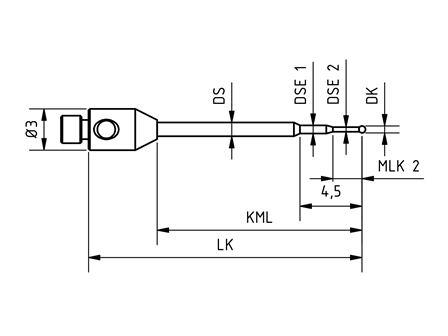 SM2 M05 020 RCA - Stepped Micro M2 CMM Stylus 0.5mm Ruby Ball, 20mm Tungsten Carbide Stem, 15mm EWL