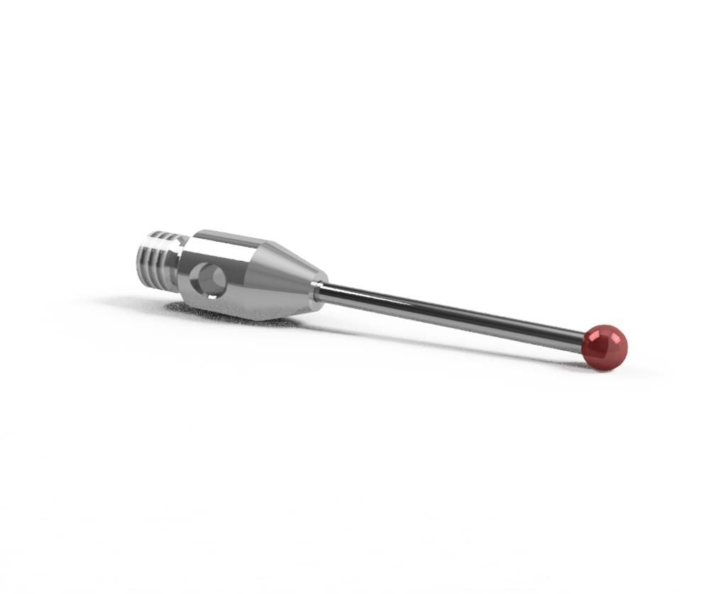 SM3 025 021 RCA - Straight M3 CMM Stylus, 2.5mm Ruby Ball, 21mm Tungsten Carbide Stem, 14mm EWL