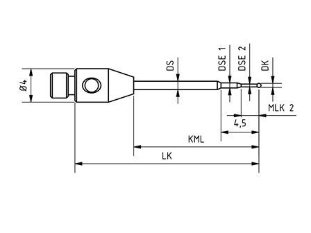 SM3 M05 022 CCA - Stepped Micro M3 CMM Stylus, 0.5mm Carbide Ball, 22mm Tungsten Carbide Stem, EWL 15mm