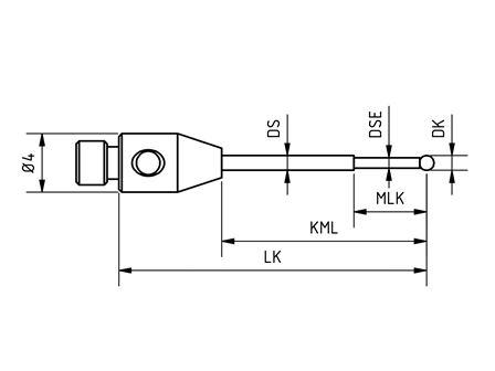 SM3 S10 030 RCA - Stepped M3 CMM Stylus, 1mm Ruby Ball, 30mm Tungsten Carbide Stem, EWL 23mm