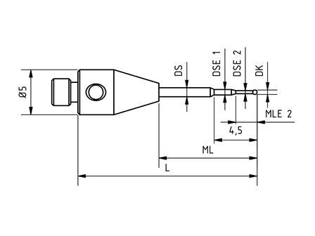 SM3 XS05 020 CCA - Stepped M3 XXT CMM Stylus, 0.5mm Carbide Ball, 20mm Tungsten Carbide Stem, 11mm EWL