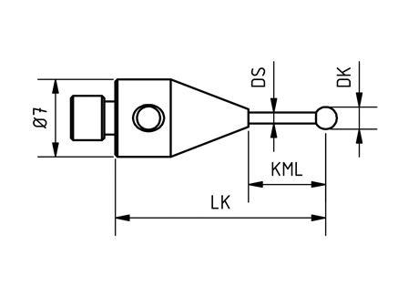 SM4 020 030 RCA - Straight M4 CMM Stylus, 2mm Ruby Ball, 30mm Tungsten Carbide Stem, 18mm EWL