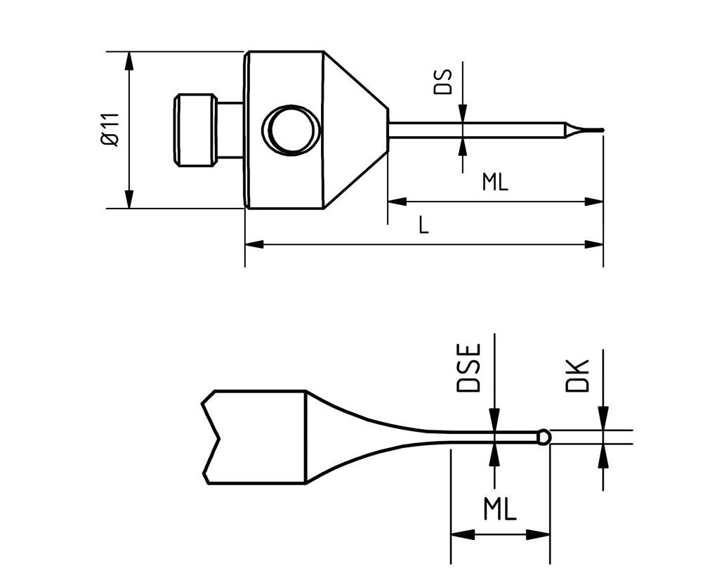 SM5 M012 025 CCA - Stepped Micro M5 CMM Stylus, 0.12mm Carbide Ball, 25mm Tungsten Carbide Stem, 15mm EWL