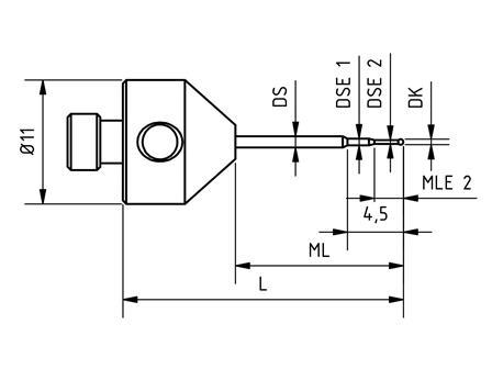 SM5 M05 025 CCA - Stepped Micro M5 CMM Stylus, 0.5mm Carbide Ball, 25mm Tungsten Carbide Stem, 15mm EWL
