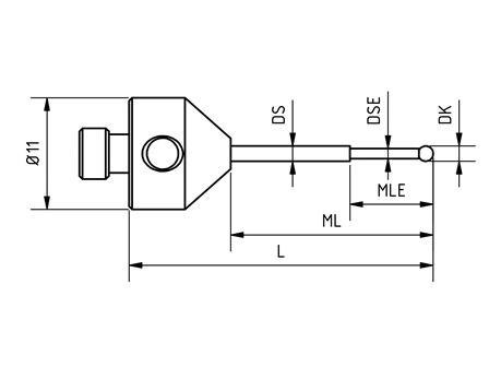 SM5 S15 030 RCA - Stepped M5 CMM Stylus, 1.5mm Ruby Ball, 30mm Tungsten Carbide Stem, 20mm EWL