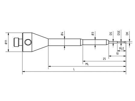 SM5 S08 060 RCA - Stepped M5 CMM Stylus, 0.8mm Ruby Ball, 60mm Tungsten Carbide Stem, 5mm EWL