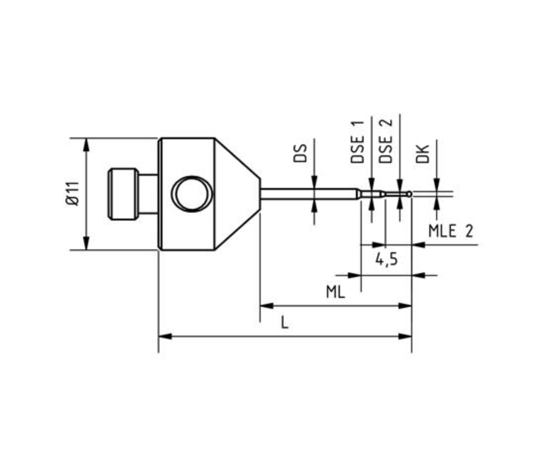 SM5 M03 025 RCA - Stepped Micro M5 CMM Stylus, 0.3mm Ruby Ball, 25mm Tungsten Carbide Stem, 15mm EWL