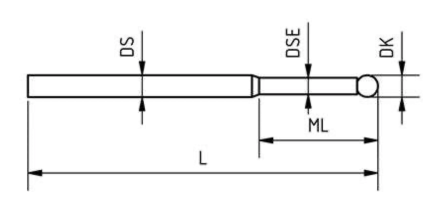 NTS S10 010 RCA - Non-Threaded 10mm Long Styli Carbide Ruby Ball