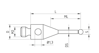 SM2 020 020 RSS - Straight M2 CMM Stylus 2mm Ruby Ball, 20mm Steel Stem, EWL 14mm