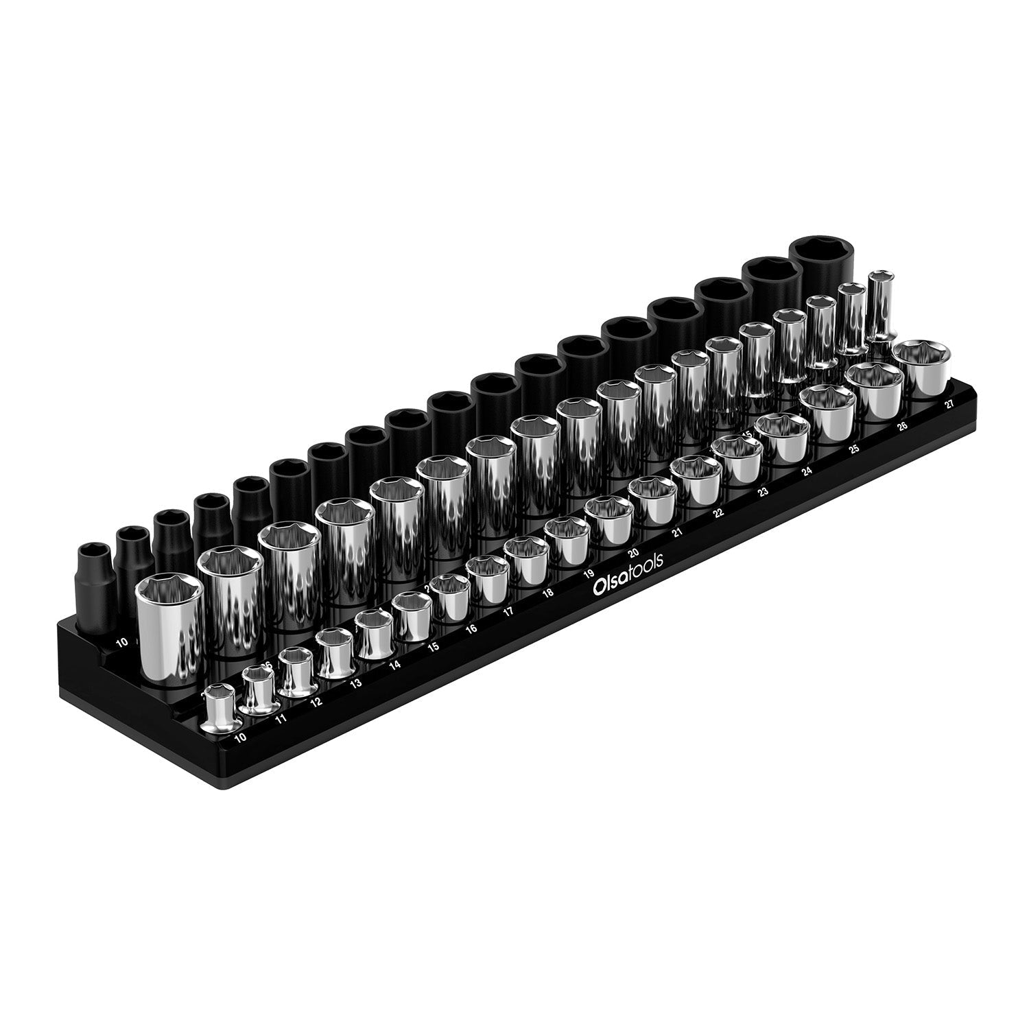3-Row Magnetic Socket Holder + Chrome and Impact Sockets