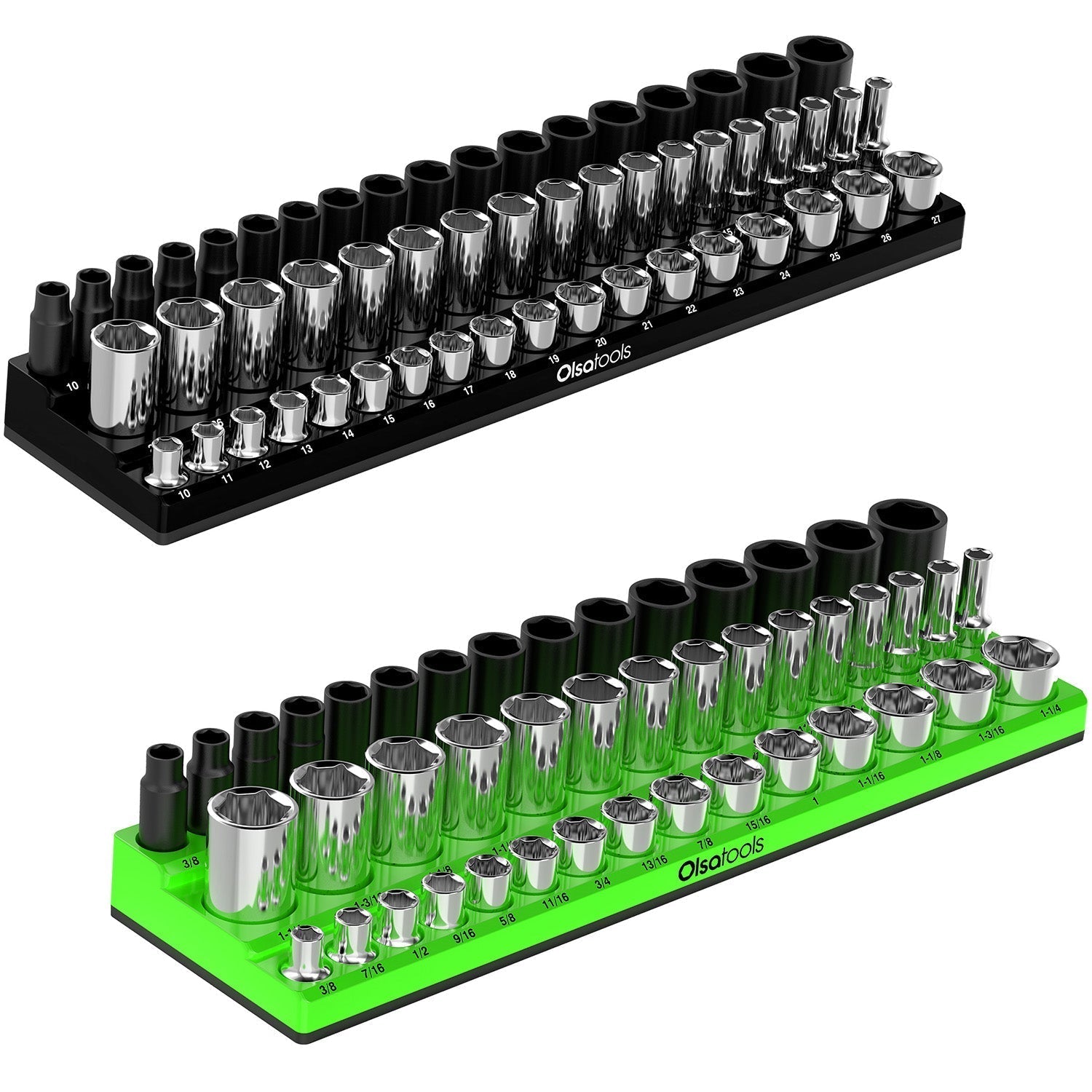 3-Row Magnetic Socket Holder + Chrome and Impact Sockets