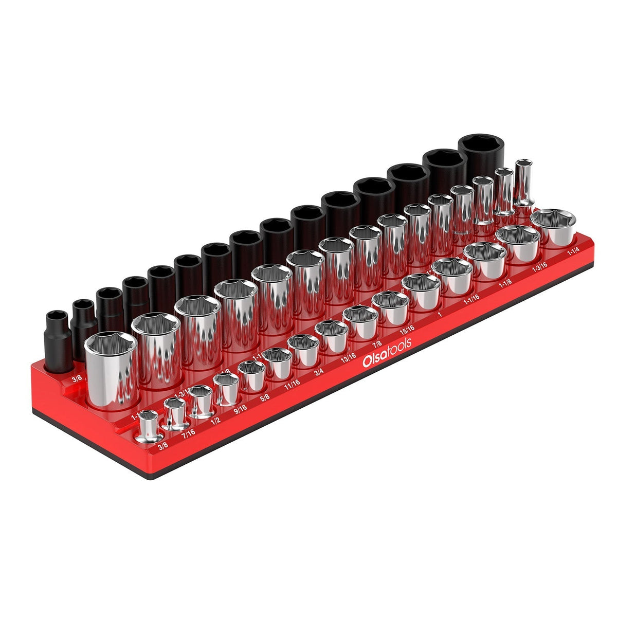 3-Row Magnetic Socket Holder + Chrome and Impact Sockets