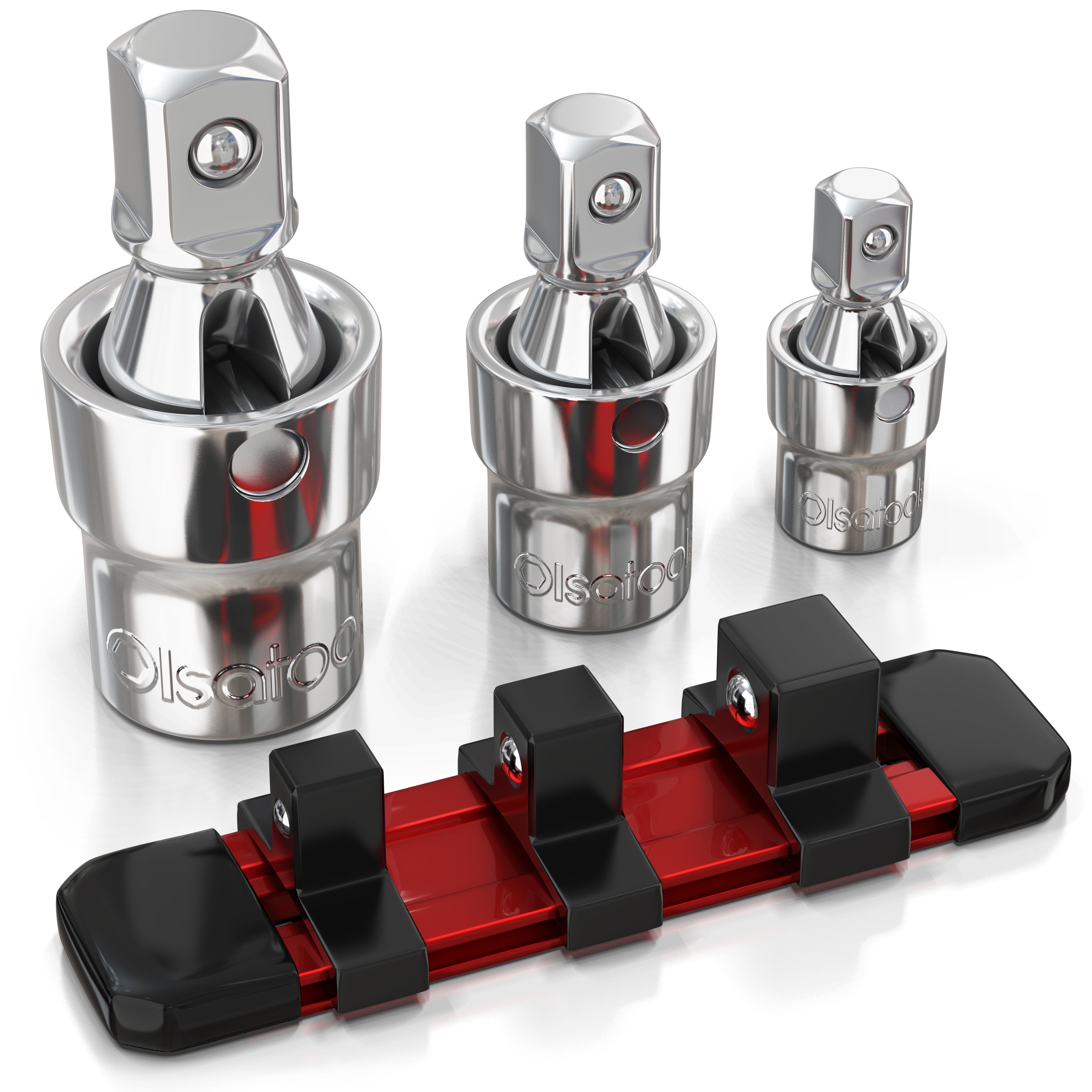 3pc Universal Joint Set, Socket Adapter 1/2", 3/8", and 1/4" drive