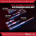 Wobble Socket Extension Set (9pc) | 1/2, 3/8, 1/4" Drive Ratchet Extension Bars