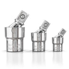 3pc Universal Joint Set, Socket Adapter 1/2", 3/8", and 1/4" drive