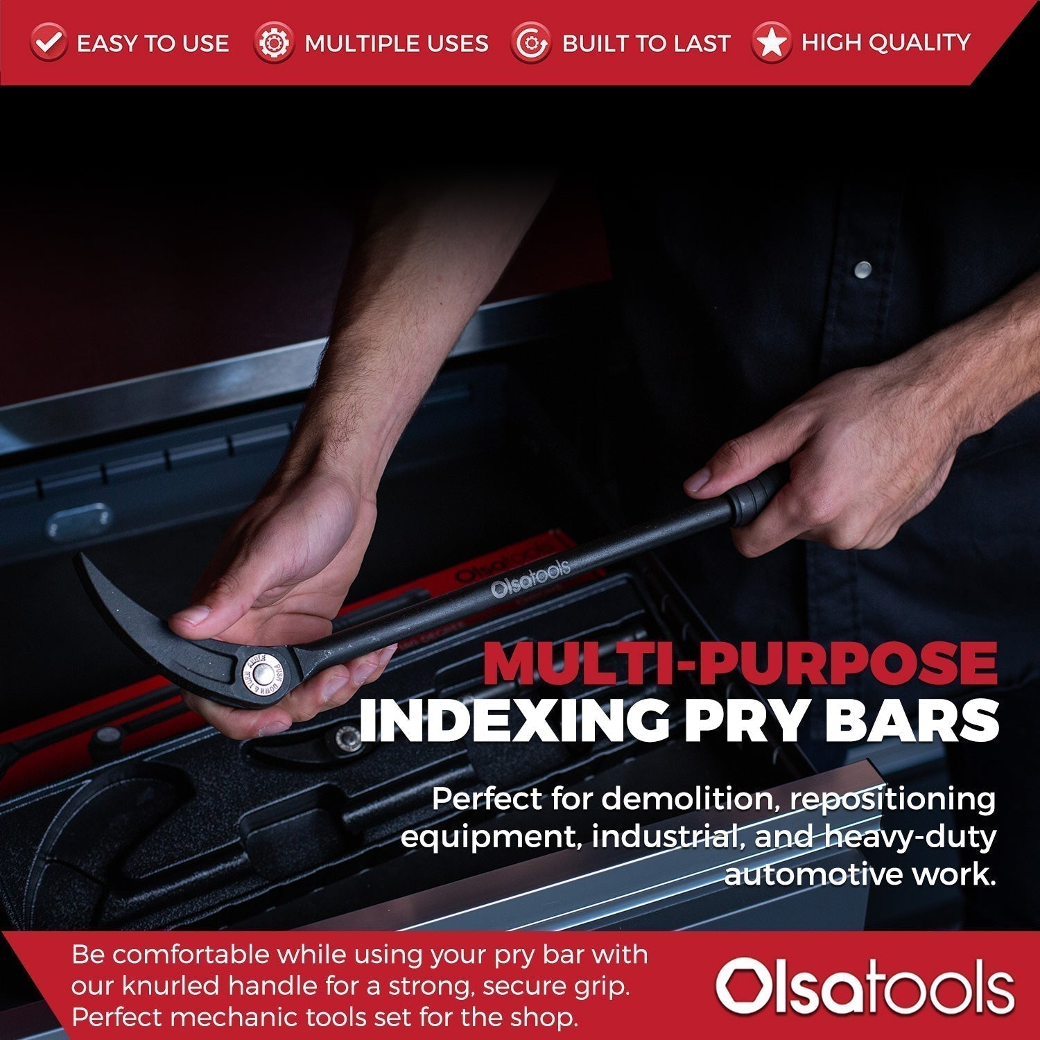 Indexing Pry Bar Set (2pc) | Heavy Duty 10" and 20" Long Pry Bars