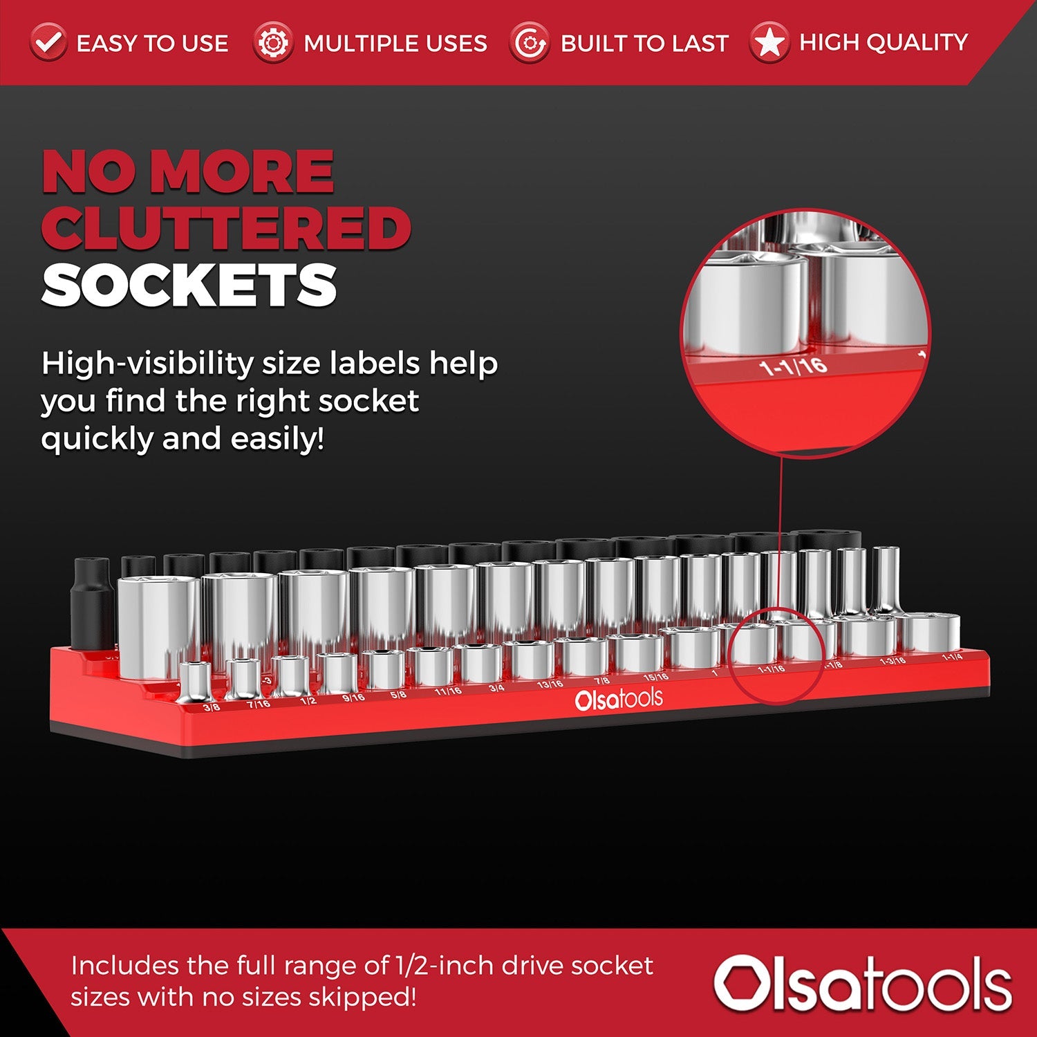 3-Row Magnetic Socket Holder + Chrome and Impact Sockets