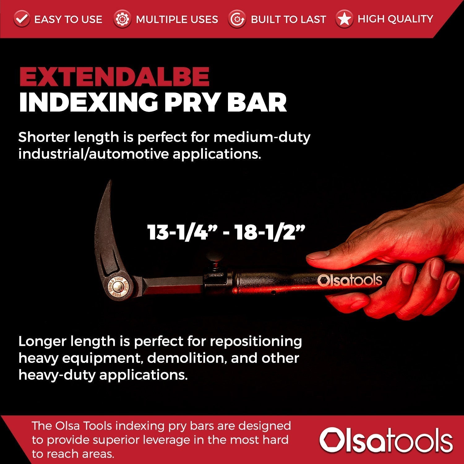 Extendable Indexing Pry Bar | Adjustable Length From 13.3-18.5 Inches