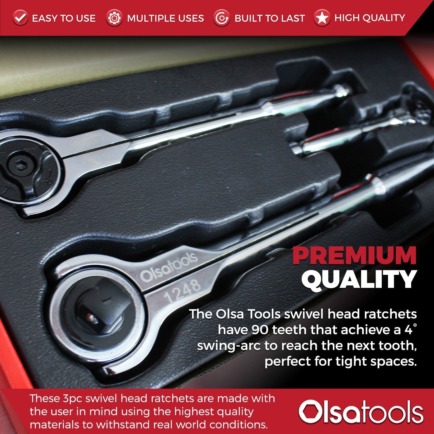 Swivel Head Ratchet - 90 Tooth Round Head